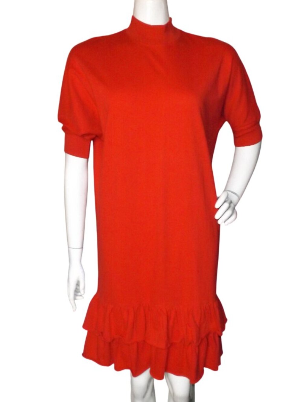 new ESPRIT Sport Dress, S, True Red Jersey, Ruffle Hem, Dolman sleeve, Mock neck